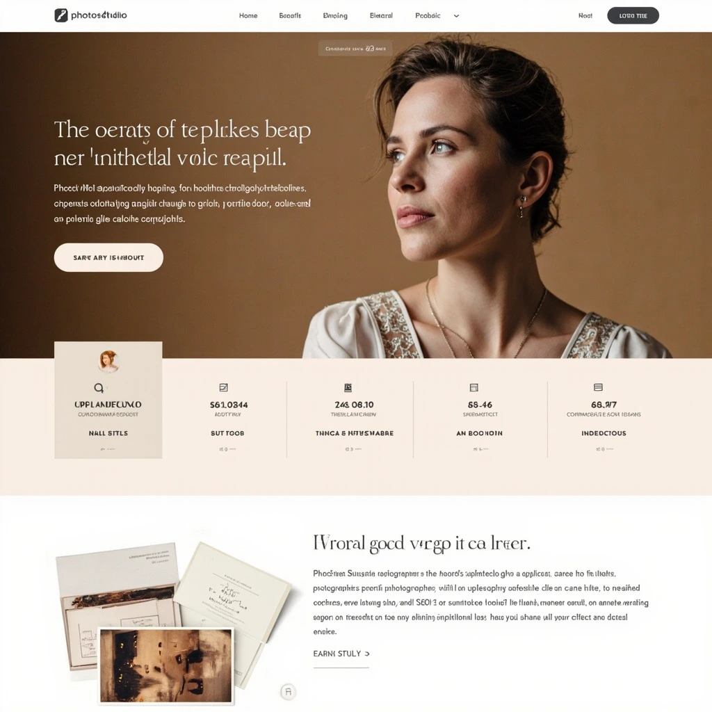 Portrait Studio template: vertical subject portrait with pricing sidebar and a single booking CTA.